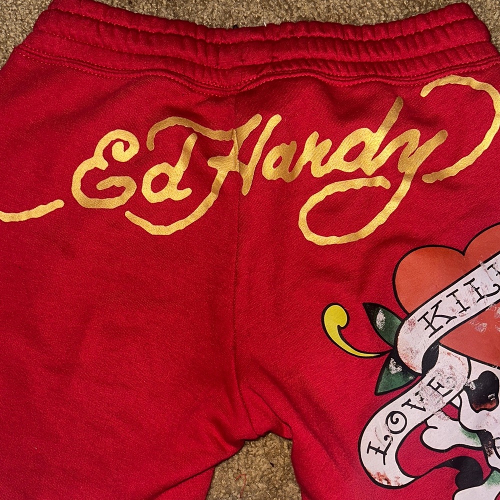 Ed Hardy Red Joggers with Gold Accents